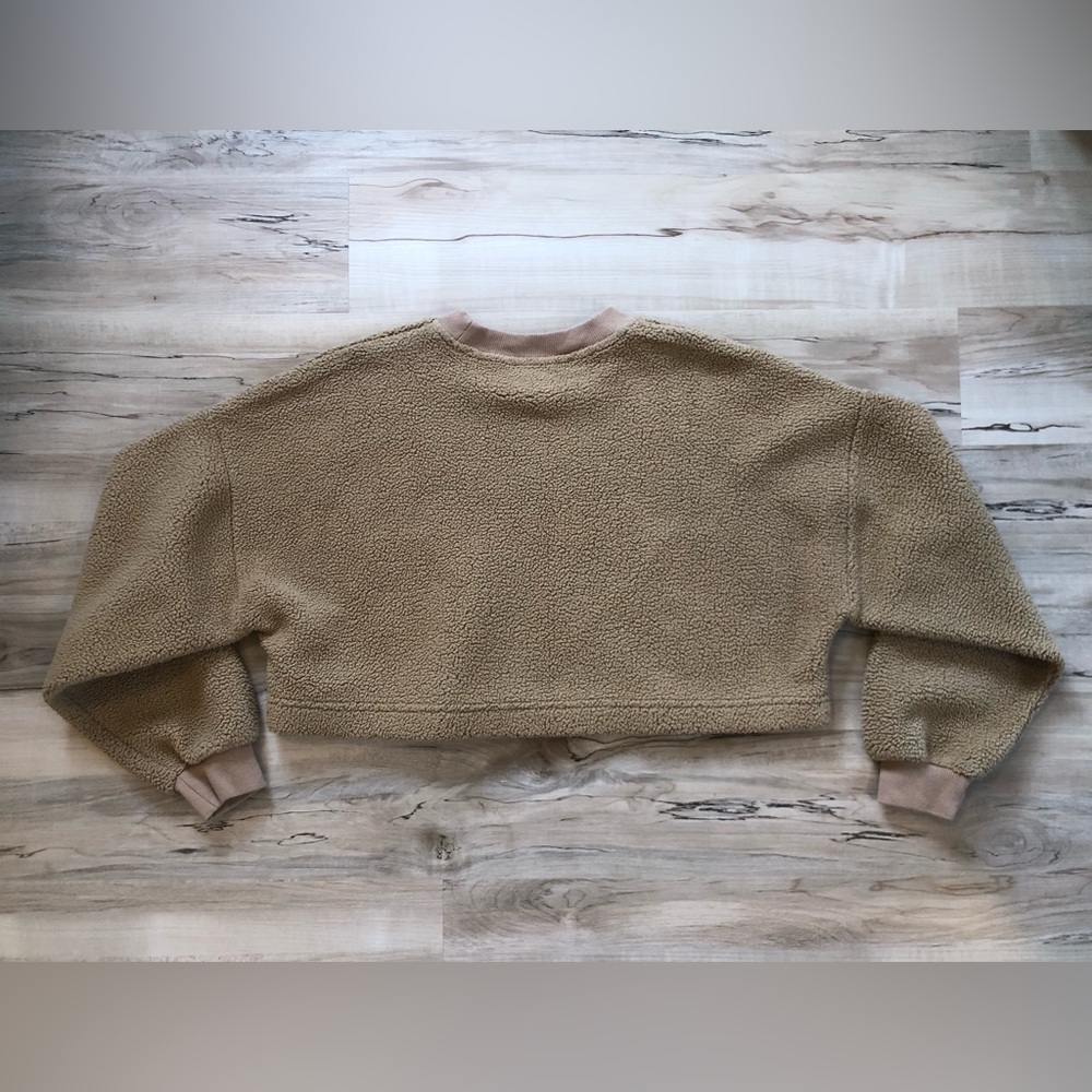 Sunday Best Tan Teddy Fleece Crop Crew Neck Sweater - Picture 6 of 6